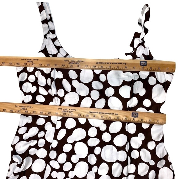 Madison Leigh Petite Sleeveless Brown w/ White Polka Dot Midi Dress Size 16 - Picture 8 of 9